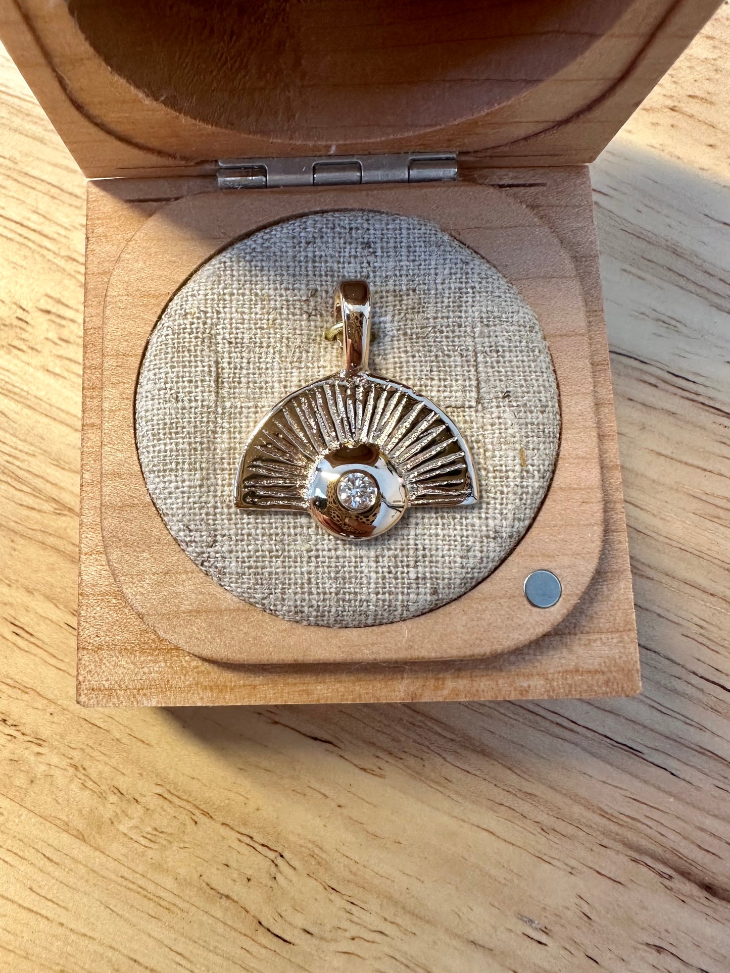 Radiant Sun 9ct Gold Pendant with Natural Diamond