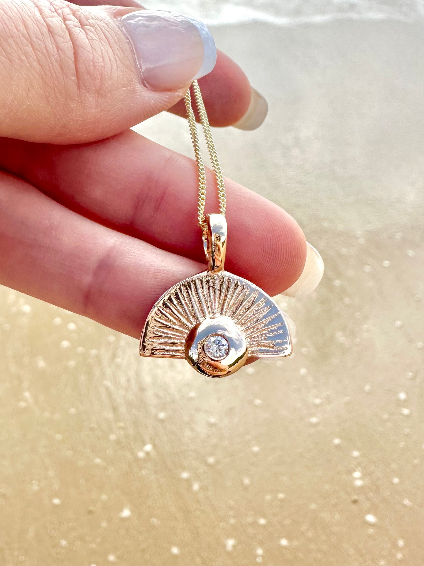 Radiant Sun 9ct Gold Pendant with Natural Diamond